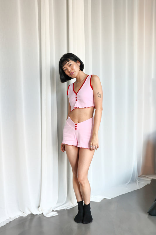 Yours Truly V Waist Mini Shorts in Cherry Blossom Pink